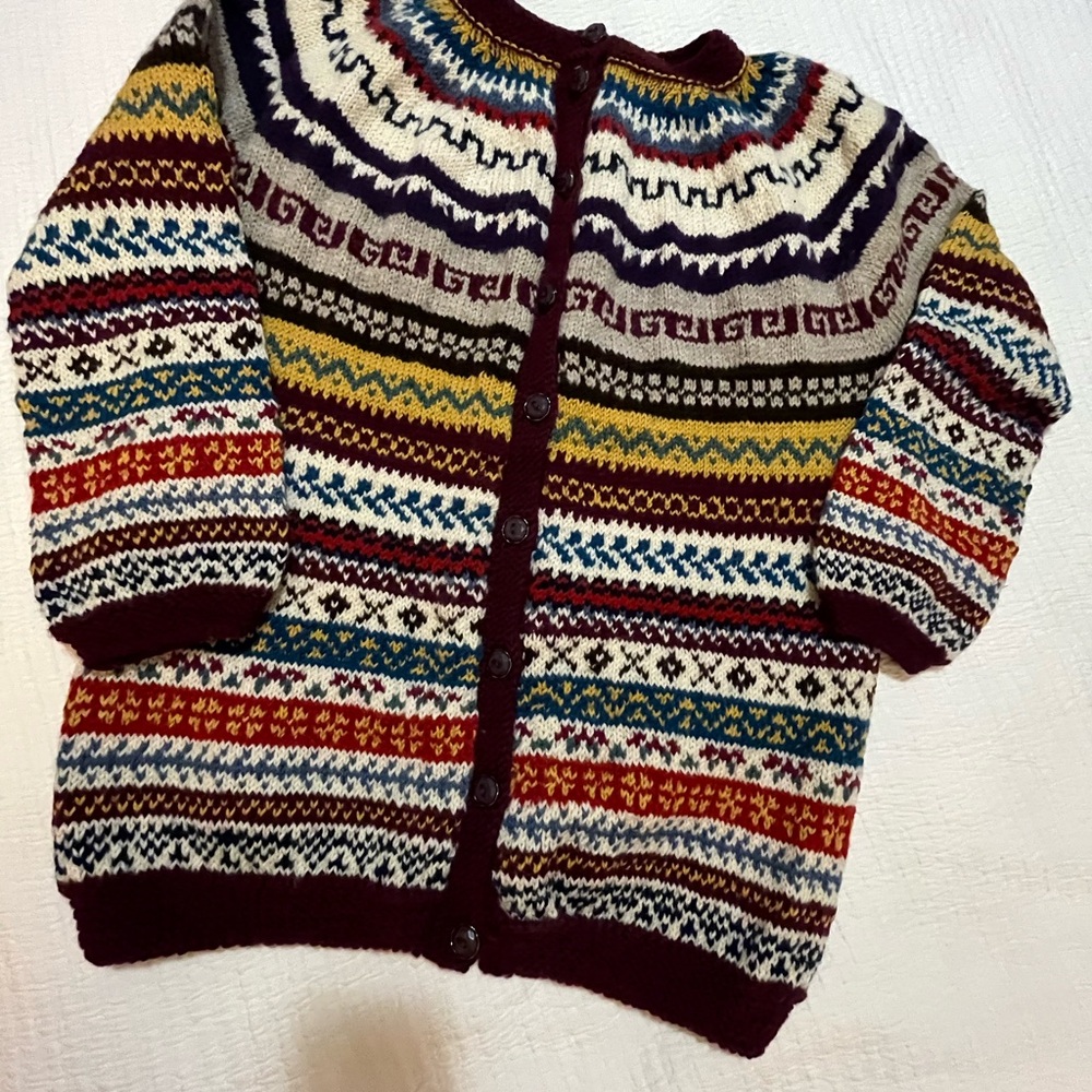 Colorful Fair Isle Patterned Knitted Sweater %100 wool